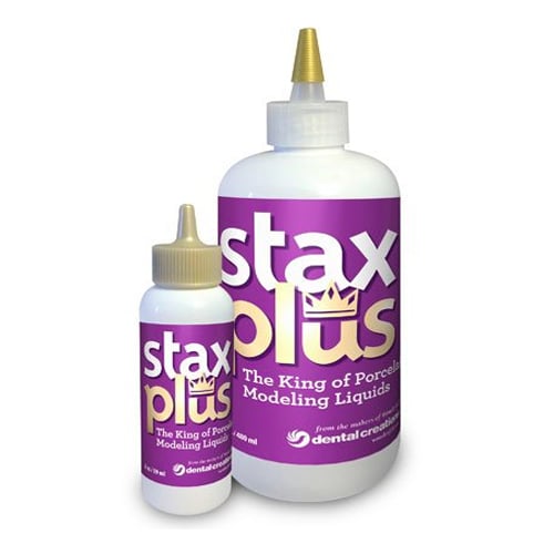 Stax Plus Porcelain Modeling Liquid, 16oz bottle. is a universal modeling liquid for both low
