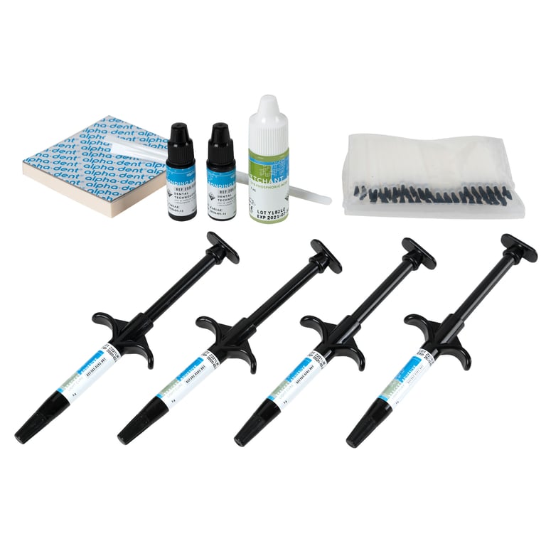 Alpha-Dent 4 x 5g Light Cure Bracket Adhesive Kit. It includes 4 x 5g adhesive, 2 x 3ml lc bracket