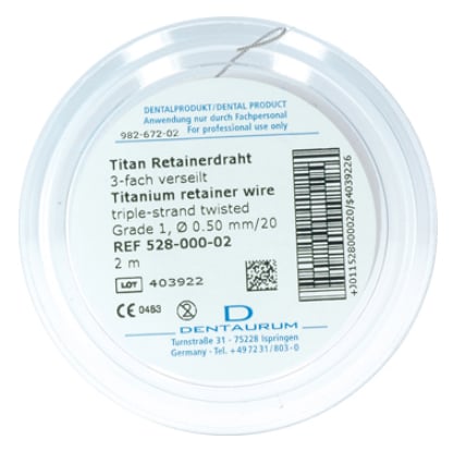 Dentaurum Titanium Twisted Retainer Wire - Grade 1, 1 Coil. ø 0.5 mm (20), Length 2 m. Material