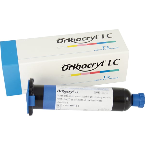 Orthocryl LC Light Curing Acrylic - Blue, 30 g cartridge. Ready-to-use orthodontic acrylic