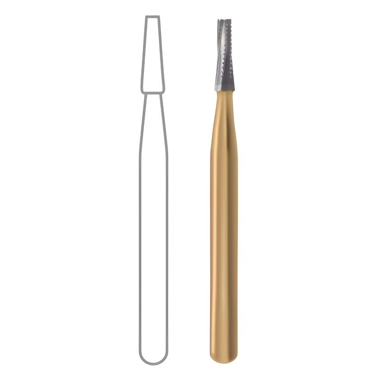 MultiPrep FG #701 Taper Flat End Crosscut Carbide Bur, 100/Pk. Designed for removing old