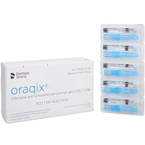 Oraqix Periodontal Gel, 2.5% Lidocaine and 2.5% Prilocaine. Needle-Free Application, Sets as a Gel