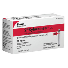 Xylocaine Lidocaine 2% with Epinephrine 1:100,000 Local Anesthetic, Box of 50 - 1.7 mL Cartridges