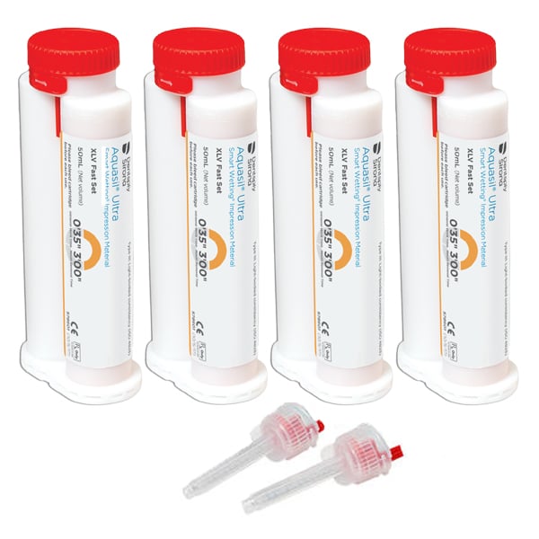 Aquasil Ultra XLV Extra Low Viscosity Fast set, 4 - 50 mL Cartridges and 12 Mixing Tips. Smart