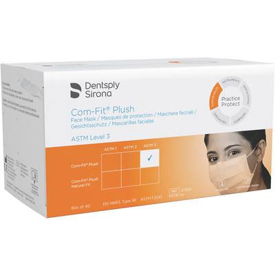 Com-Fit Plush Ear-Loop Face Mask - WHITE 40/Bx. CFP-3 heavy fluid resistance ASTM Level 3. Silky