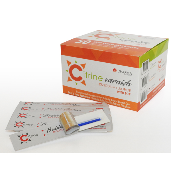Citrine 5% Sodium Fluoride Varnish with TCP - Bubble Gum. 200 x 0.4ml unit doses with applicators