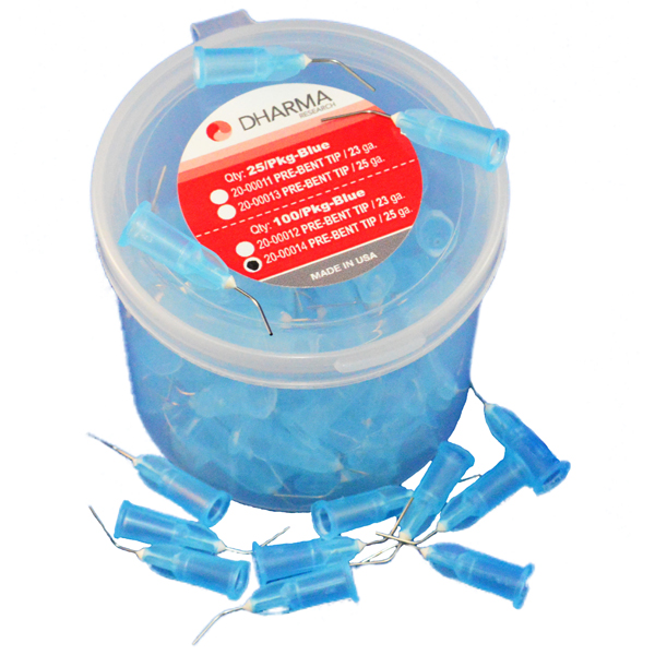Dharma Pre-Bent Needle Applicator Tips- 25ga, Blue, 100/Pk