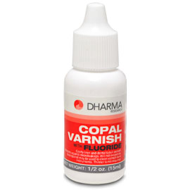 Dharma Self-Cure Cavity Varnish with Fluoride, 1/2 oz. Dropper Bottle. Protects dentic from acids