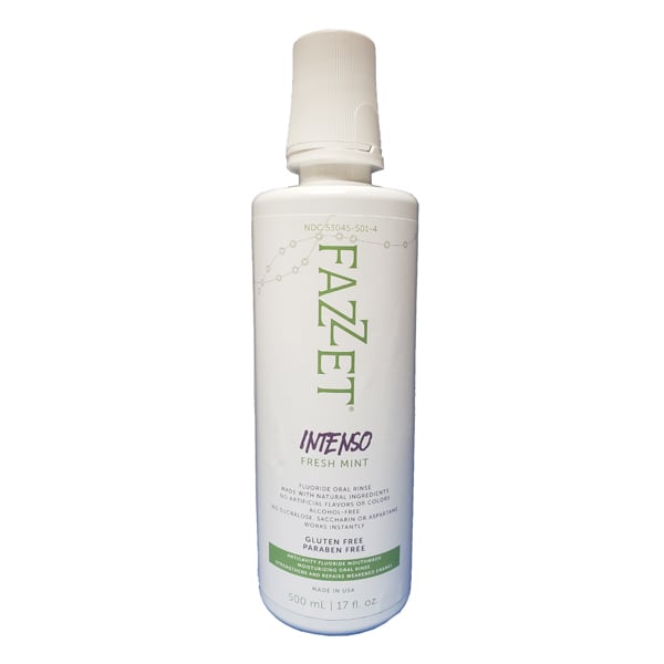 Fazzet Intenso - Fluoride Mouthwash, Fresh Mint Flavor, 500ml bottle with secutiry cap. Gluten