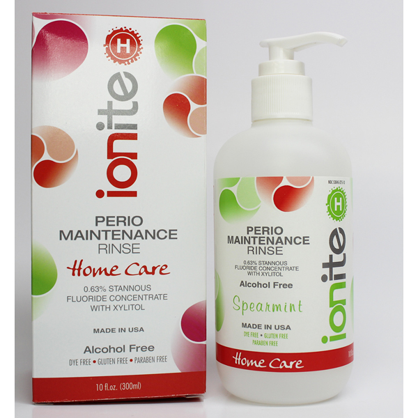 Ionite-H 0.63% Stannous Perio Rinse - Spearmint, 10 oz. Bottle. Clear anti-cavity