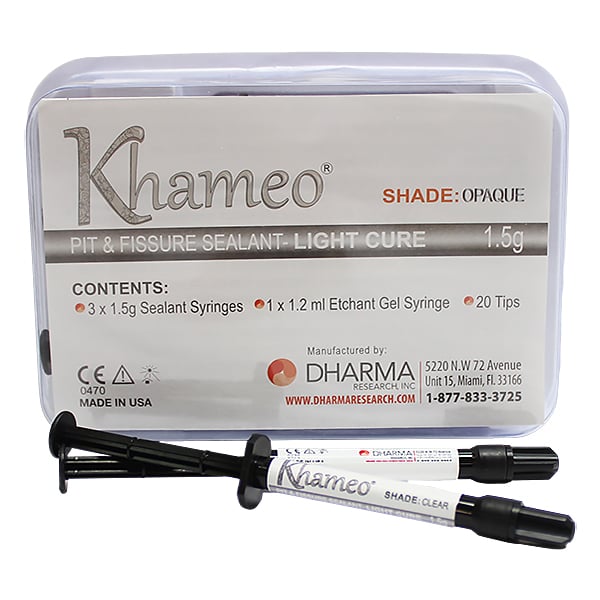 Khameo Light Cure Pit & Fissure Sealant, OPAQUE shade sealant kit with etch, Contains: 3 - 1.5gr