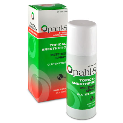 Opahl-S Topical Anesthetic Spray - Fresh Spearmint, 2 oz. can. 20% Benzocaine. Great for use on