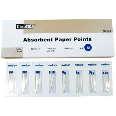 DiaDent Medium Blue Absorbent Paper Points, Hand Rolled, Cell Pack of 200 points