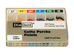 DiaDent Medium-Large, White Gutta Percha Points, Hand Rolled, Spillproof box of 100 points