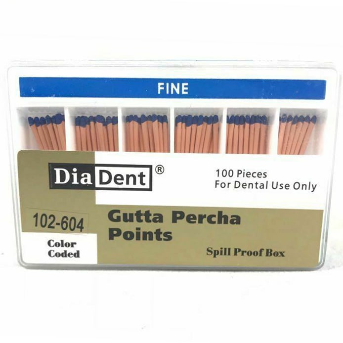 DiaDent Fine, Blue Gutta Percha Points, Hand Rolled, Spillproof box of 100 points
