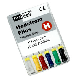 DiaDent #45, 21mm Hedstrom Files 6/Box. Stainless