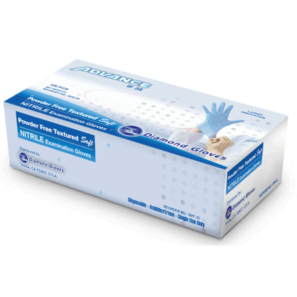Advance IF35 Diamond Nitrile Exam gloves: Medium, 100/Bx. Blue, Non-Sterile, Powder-Free