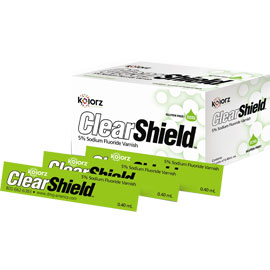 Kolorz ClearShield 5% Sodium Fluoride Varnish, 0.40 mL Unit Doses, Mint, 200/Pk. It goes on clear