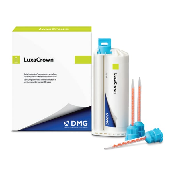LuxaCrown Shade A2 - 50 ml Cartridge and 15 Automix Tips EXPORT PACKAGE. Self-curing composite