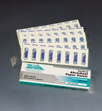 Zenith Assorted Hand-Rolled white Absorbent Paper Points, Package of 200 points (cell pack)