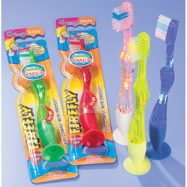 FireFly Suction Cup Toothbrushes 48/Box, Assorted Colors. Equipped for stand-up storage. Just