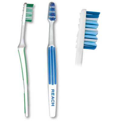 Reach Advanced Design Toothbrush - Adult Soft Full 72/Pk. Raised rubber ridges on handle