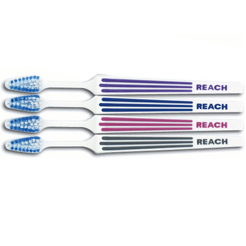 Reach Advanced Design Toothbrush - Adult X-Soft Compact 72/Pk. Raised rubber ridges on handle