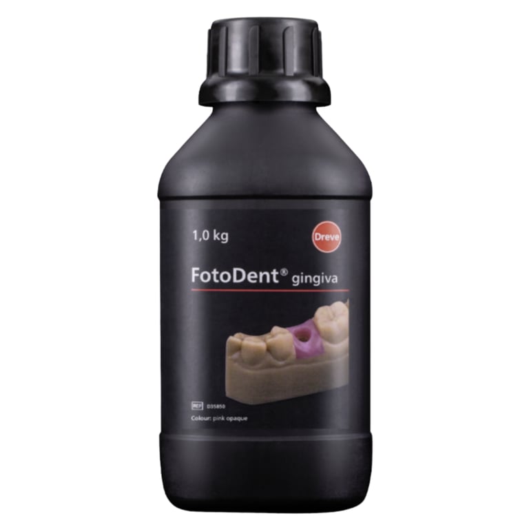 FotoDent Gingiva Mask Resin, 385/405 nm, Pink, 1kg Bottle, 1/Pk. Prints gingiva masks that stay
