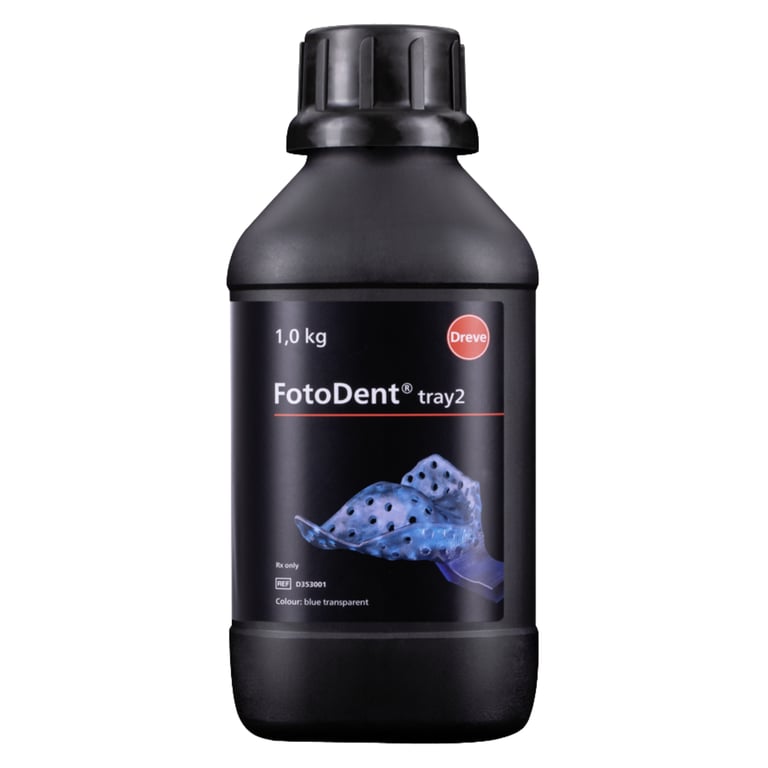 FotoDent Tray2 Impression Tray Resin, 385/405 nm, Blue Transparent, 1kg Bottle, 1/Pk. Prints