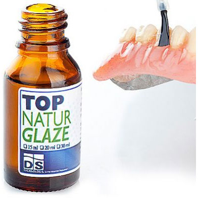 Top Natur Glaze 1/2 oz. Bottle w/ Brush. Clear Acrylic Liquid for a Denture Surface Sealing