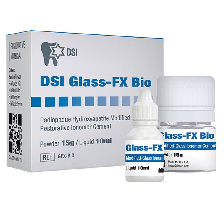DSI Glass-FX Bio Hydroxyapatite Modified-Glass Ionomer Cement, 15g Powder & 10 mL Liquid. Adhesive