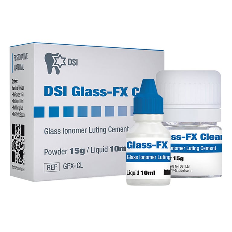 DSI Glass-FX Clear Self-Cure Translucent Glass Ionomer Lutting Cement Kit, 15g Powder & 10 mL