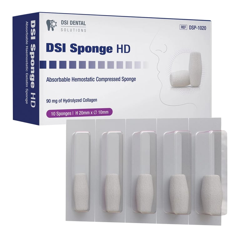 DSI Sponge HD Absorbable Hemostatic Compressed Sponge Plug, 20 x 10mm, 10/Pk. Sterile plugs