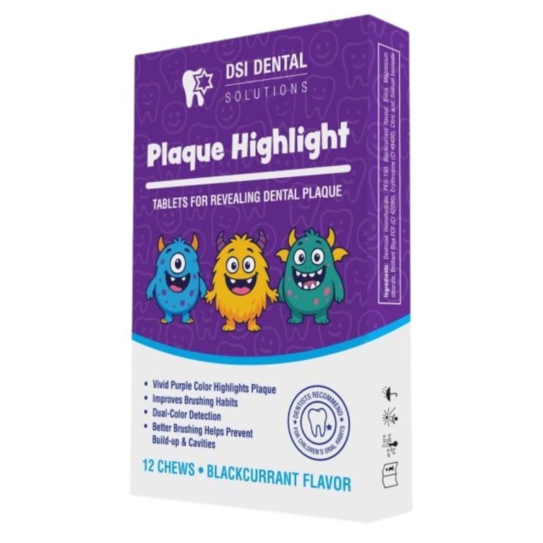 DSI Blackcurrant Plaque Disclosing Tablets, Purple, 12/Pk. Highlights bacterial biofilms