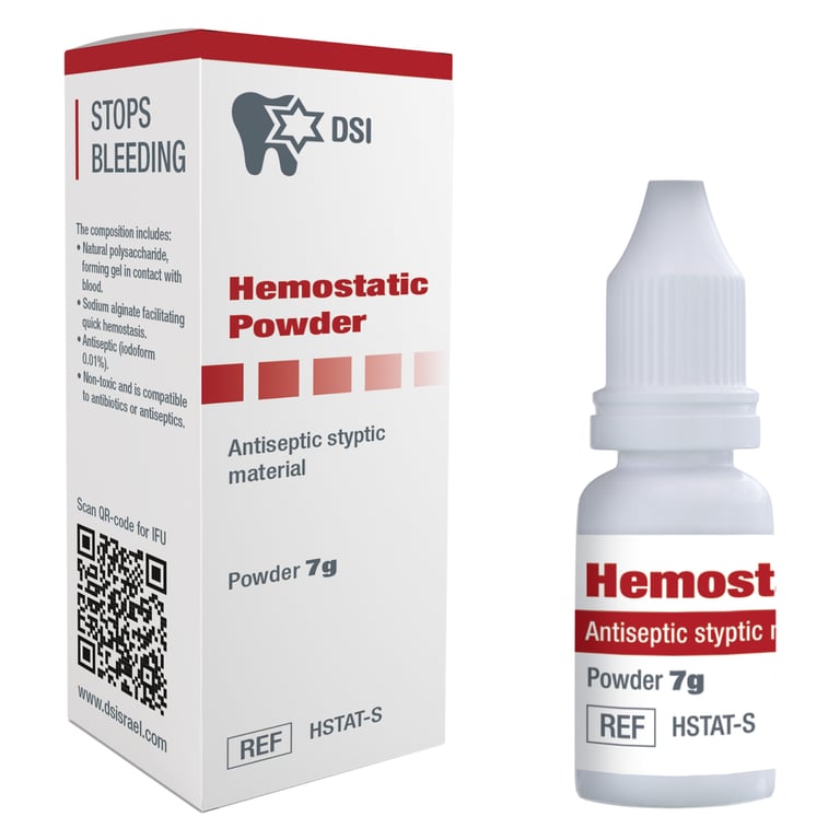 DSI Polysaccharide Hemostatic Powder, 7g Bottle, 1/Pk. Controls minor surface bleeding in tooth