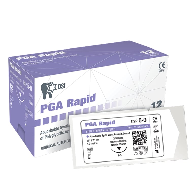 DSI PGA Rapid Sutures, 5-0 USP, 13mm Needle, 12/Pk. Synthetic coated multifilament absorbs in 40
