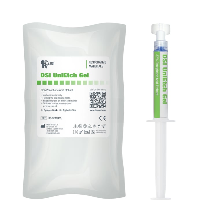 DSI Phosphoric Acid Etching Gel, 37%, Antimicrobial, Single Kit. Includes: 5 x 3ml syringes and 15