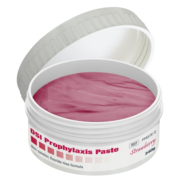 DSI Prophylaxis Paste with 1.23% Fluoride, Strawberry, 340g Jar, 1/Pk. Compounded with an abrasive