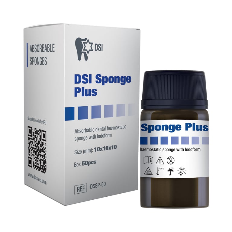 DSI Sponge Plus Collagen Hemostatic Sponge, 10mm x 10mm, 50/Pk. Freeze-dried collagen sponge made