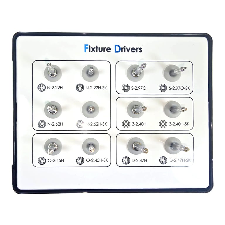 DSI Universal Implant Fixture Driver 12-Piece Kit. Includes 2 drivers for each platform, 1