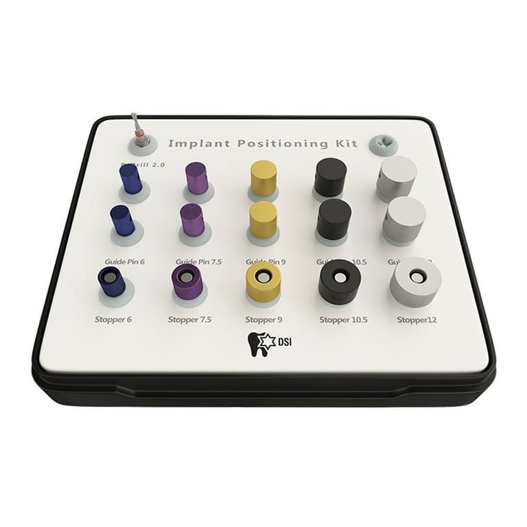 DSI Implant Positioner Kit. Includes: positioning drill Ø2.0 mm, positioning guide Ø6.0, 7.5, 9.0