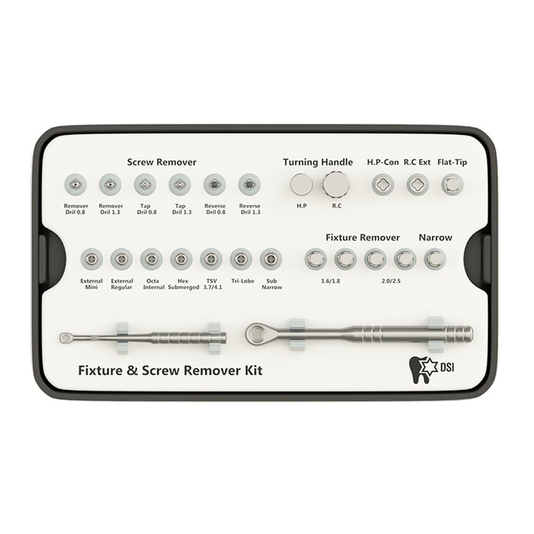 DSI Large Universal Fixture and Screw Removal Kit. Includes: implant remover Ø1.6/1.8mm (2pcs)