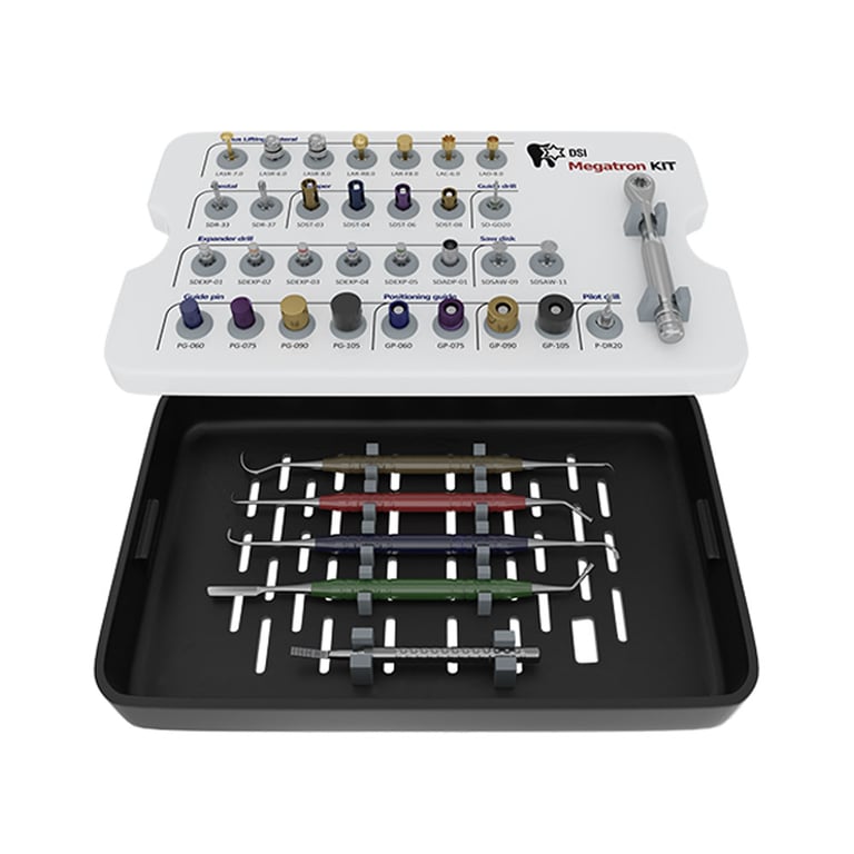 DSI Megatron Surgical Kit. Includes: guide drill Ø2.0mm, SD-reamer Ø3.3, 3.7mm, handpiece