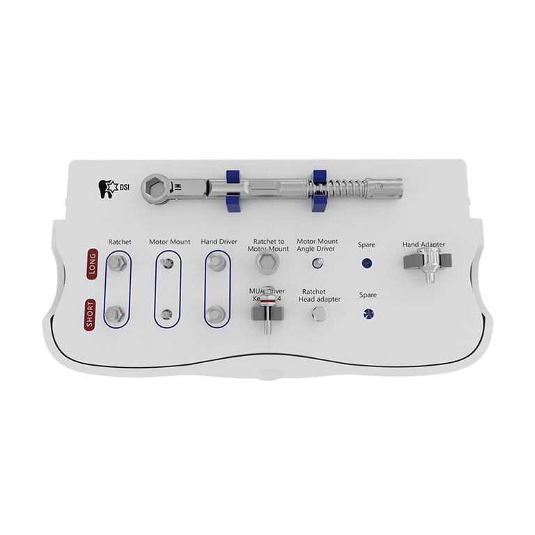 DSI Prosthetic Kit for Implant-based Restorations. Includes: ratchet driver for abutments Ø1.25mm