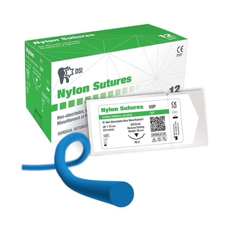 DSI Nylon Monofilament Sutures, 5/0 USP, 30", 19mm 3/8 Circle Reverse Cut Needle, 12/Pk. Synthetic