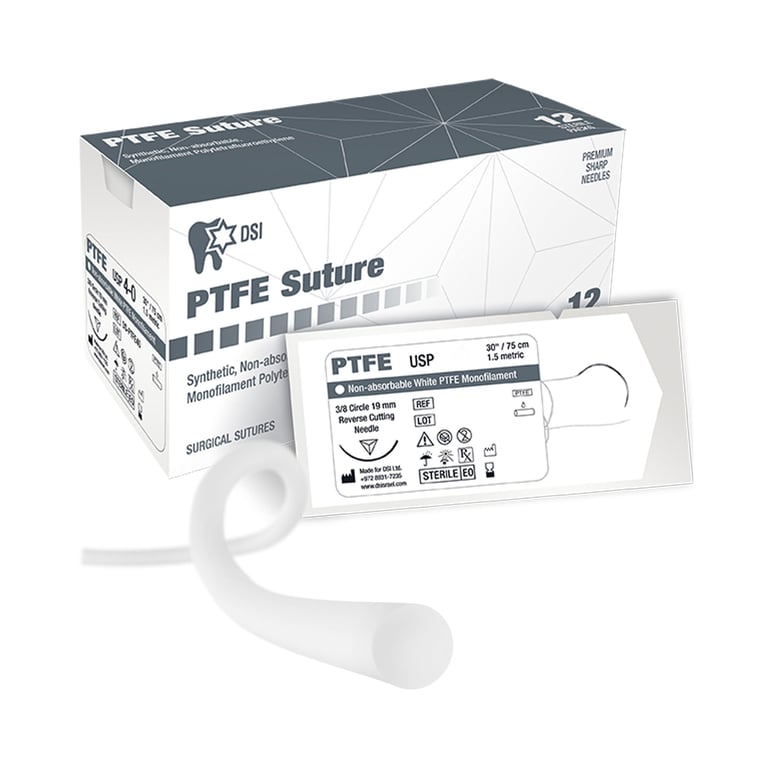 DSI 6/0, 30" (75cm) Non-Absorbable PTFE Suture, Sterile, White 12/Box. Pre-installed 19 mm reverse