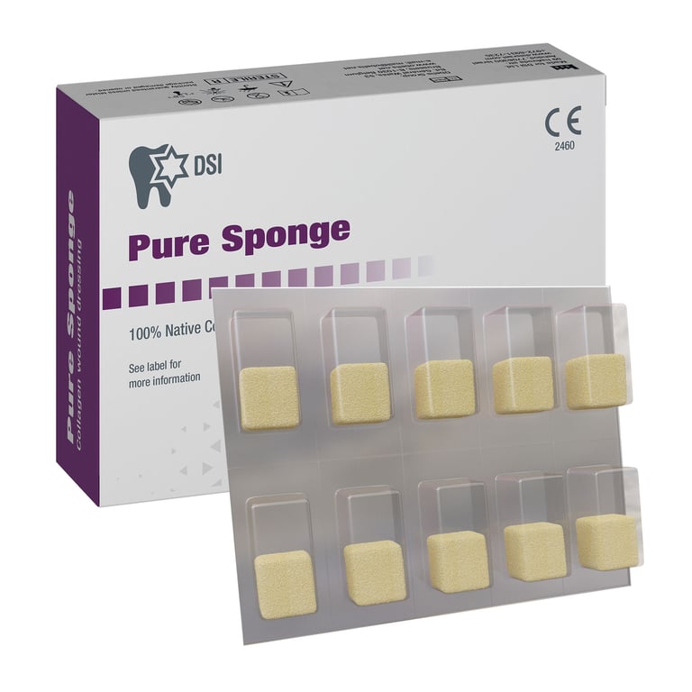 Pure Sponge Absorbable Bovine Collagen, 10mm Cube, Blister Pack of 10. Sterile, type I bovine
