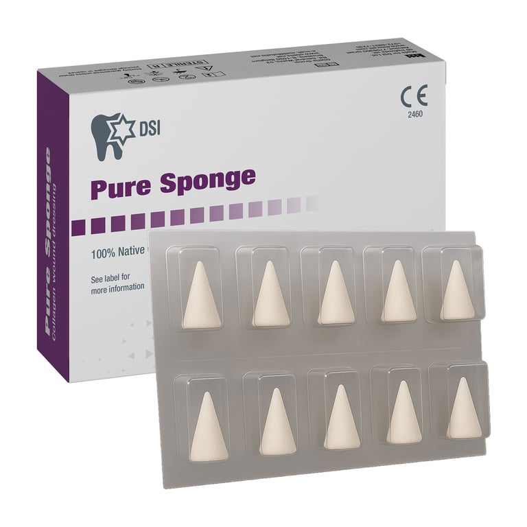 Pure Sponge Absorbable Bovine Collagen, Long Cone Ø5mm x 15mm, Blister Pack of 10. Sterile, type I