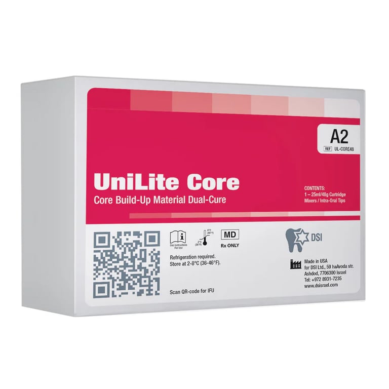 UniLite Core Dual-Curing Core Build-Up Material, A2, 48g Automix Cartridge, 1/Pk. Includes 20
