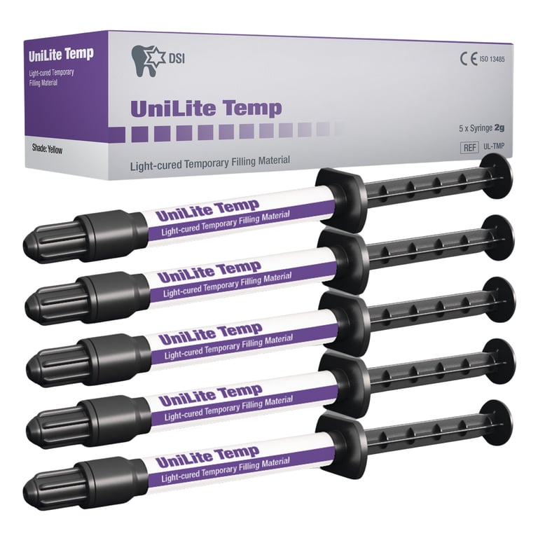 UniLite Temp Light-Cured Temporary Filling Resin, 2g Syringe, 5/Pk. Isolates prepared cavities